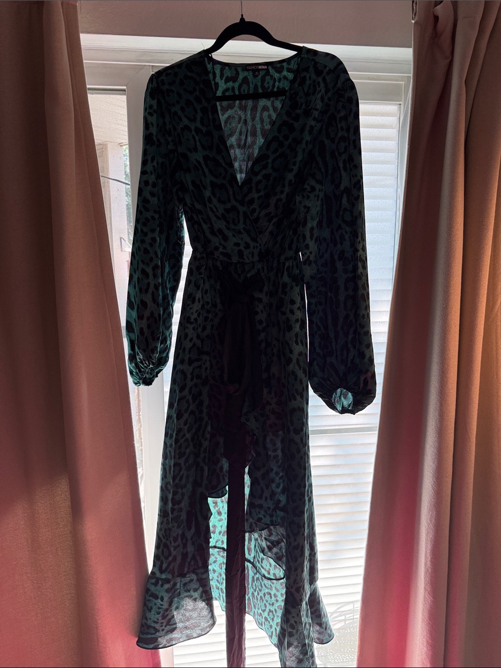 Fashion Nova Teal and Black Leopard Print Wrap Maxi Dress